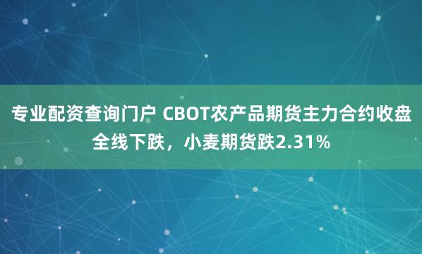 专业配资查询门户 CBOT农产品期货主力合约收盘全线下跌，小麦期货跌2.31%